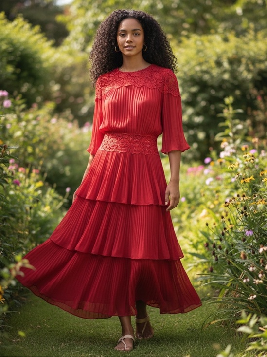 the clothing company Dresses & Skirts - The Clothing Company Tiered Red Midi Dress Size Small NWT